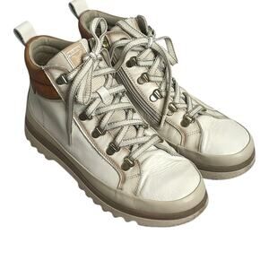 Pikolinos Vigo LaceUp Zip Ankle Boots Leather HighTop Sneaker Womens Ivory/Brown